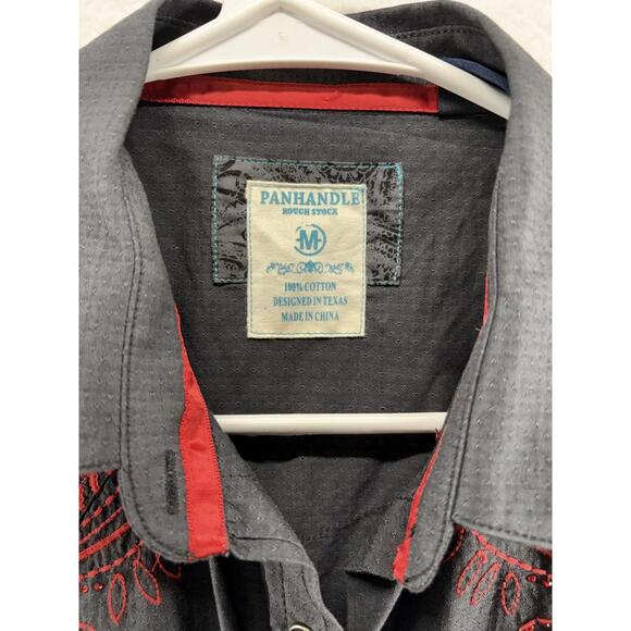 Panhandle Rough Stock Women’s Western Medium Shirt Red Embroidered Pearl Snaps - Picture 3 of 5
